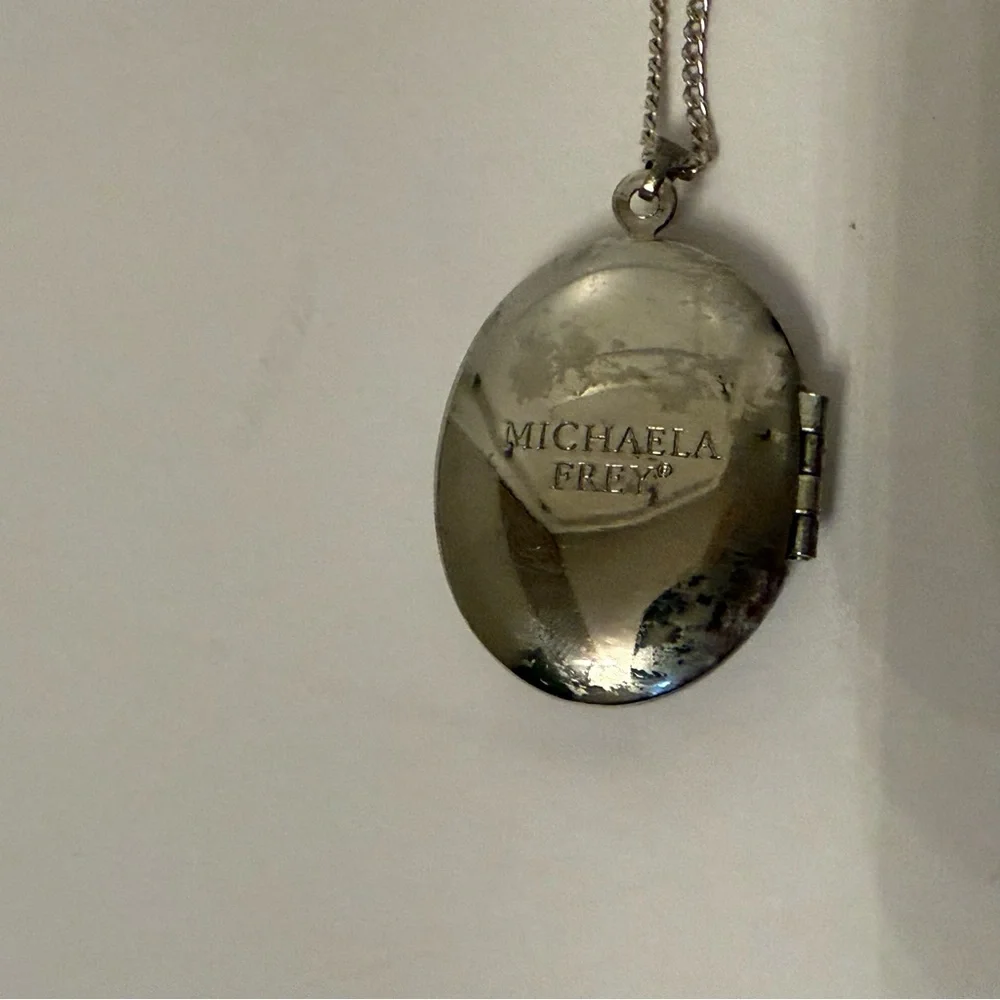 MICHAELA FREY LOCKET SP VINTAGE ART NOUVEAU ENAMEL FLORAL CHAIN STERLING SILVER